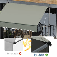 Garvee 118"x118" Retractable Patio Awning, Manual Outdoor Sunshade, Adjustable Height & Angle, UV & Water-Resistant, Durable Fabric, Grey