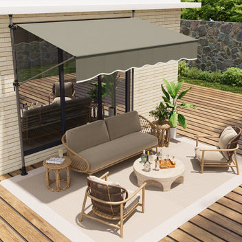 Garvee 118"x118" Retractable Patio Awning, Manual Outdoor Sunshade, Adjustable Height & Angle, UV & Water-Resistant, Durable Fabric, Grey