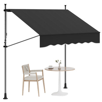 Garvee 118"x118"  Retractable Patio Awning, Manual Outdoor Sunshade, Adjustable Height & Angle, UV Resistant & Water-Resistant, Aluminum Frame, Black