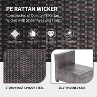 Garvee 7-Piece PE Rattan Outdoor Patio Set Modular Sectional Sofa Thick Cushions Glass Top Coffee Table Garden Balcony Porch