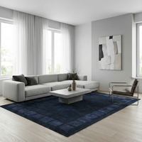 Garvee 9x12 Large Soft Area Rug Modern Geometric Rug Distressed Bordered Floor Carpet Non Slip Washable Rug, Non Shedding Thin Rug, Low Pile Bedroom Rug Living Room Rug, Blue