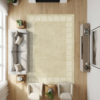 Garvee Large Washable Area Rug 8x10 Modern Distressed Beige Floor Carpet Geometric Rug, Bordered Rug, Non Slip Non Shedding Rug, Low Pile Thin Rug, Checked Rug for Bedroom, Living Room