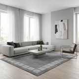 Garvee 5x7 Ft Soft Washable Area Rug Modern Bordered Rug Distressed Geometric Floor Carpet, Non Slip Thin Rug, Checked Rug, Non Shedding Low Pile Rug for Living Room, Bedroom, Gray - Gray