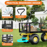Garvee Heavy Duty Metal Garden Wagon Cart 1400lb Capacity 10" Pneumatic Tires Q235 Steel Powder-Coated 180° Swivel Handle Lawn Yard Patio