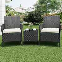 Garvee 3 Pieces Outdoor Patio Furniture Sets, Rattan Patio Table and Chairs Set with Soft Cushion and balck Table, Outdoor Furniture for Garden, Backyard, Porch, Poolside