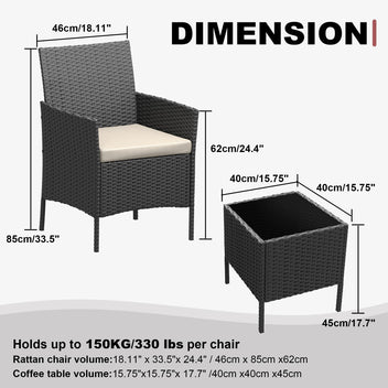 Garvee Patio Porch Furniture Sets 3 Pieces PE Rattan Wicker Chairs with Table Outdoor Garden Furniture Sets