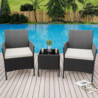 Garvee 3 Pieces Outdoor Patio Furniture Sets, Rattan Patio Table and Chairs Set with Soft Cushion and balck Table, Outdoor Furniture for Garden, Backyard, Porch, Poolside