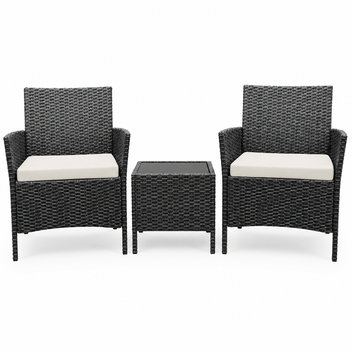 Garvee 3 Pieces Outdoor Patio Furniture Sets, Rattan Patio Table and Chairs Set with Soft Cushion and balck Table, Outdoor Furniture for Garden, Backyard, Porch, Poolside