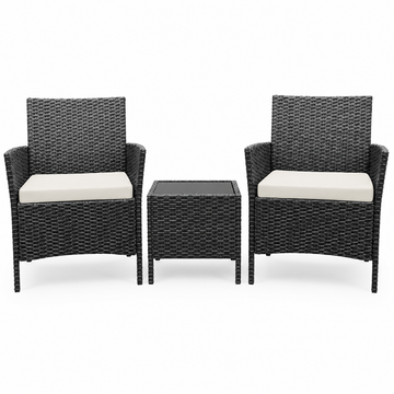 Garvee 3 Pieces Outdoor Patio Furniture Sets, Rattan Patio Table and Chairs Set with Soft Cushion and balck Table, Outdoor Furniture for Garden, Backyard, Porch, Poolside