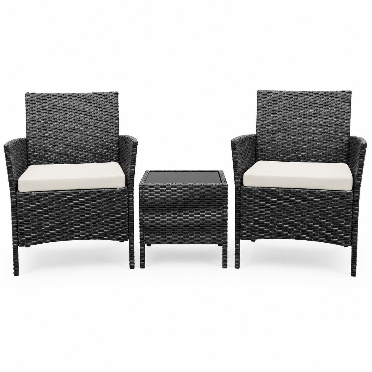 Garvee 3 Pieces Outdoor Patio Furniture Sets, Rattan Patio Table and Chairs Set with Soft Cushion and balck Table, Outdoor Furniture for Garden, Backyard, Porch, Poolside