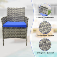 Garvee 3 Pieces Outdoor Patio Furniture Sets, Rattan Patio Table and Chairs Set with Soft Cushion and gray Table, Outdoor Furniture for Garden, Backyard, Porch, Poolside