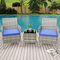 Garvee 3 Pieces Outdoor Patio Furniture Sets, Rattan Patio Table and Chairs Set with Soft Cushion and gray Table, Outdoor Furniture for Garden, Backyard, Porch, Poolside