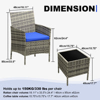 Garvee 3 Pieces Outdoor Patio Furniture Sets, Rattan Patio Table and Chairs Set with Soft Cushion and gray Table, Outdoor Furniture for Garden, Backyard, Porch, Poolside