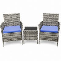 Garvee 3 Pieces Outdoor Patio Furniture Sets, Rattan Patio Table and Chairs Set with Soft Cushion and gray Table, Outdoor Furniture for Garden, Backyard, Porch, Poolside