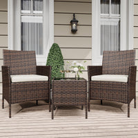 Garvee 3 Pieces Outdoor Patio Furniture Sets, Rattan Patio Table and Chairs Set with Soft Cushion and Brown Table, Outdoor Furniture for Garden, Backyard, Porch, Poolside