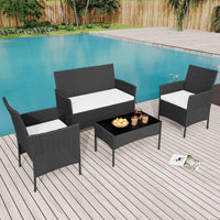 Garvee 4-Piece Rattan Patio Conversation Set with Cushioned Seating & Coffee Table, Black/Cream White