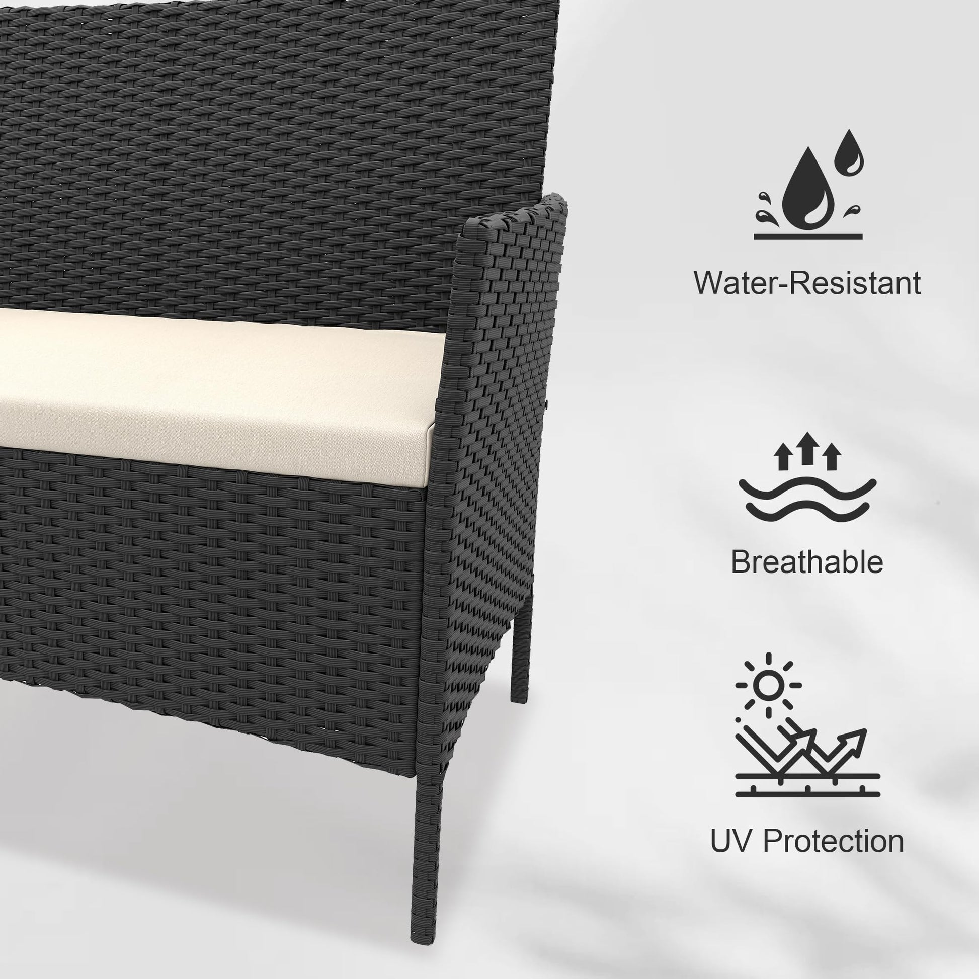 Garvee 4-Piece Rattan Patio Conversation Set with Cushioned Seating & Coffee Table, Black/Cream White