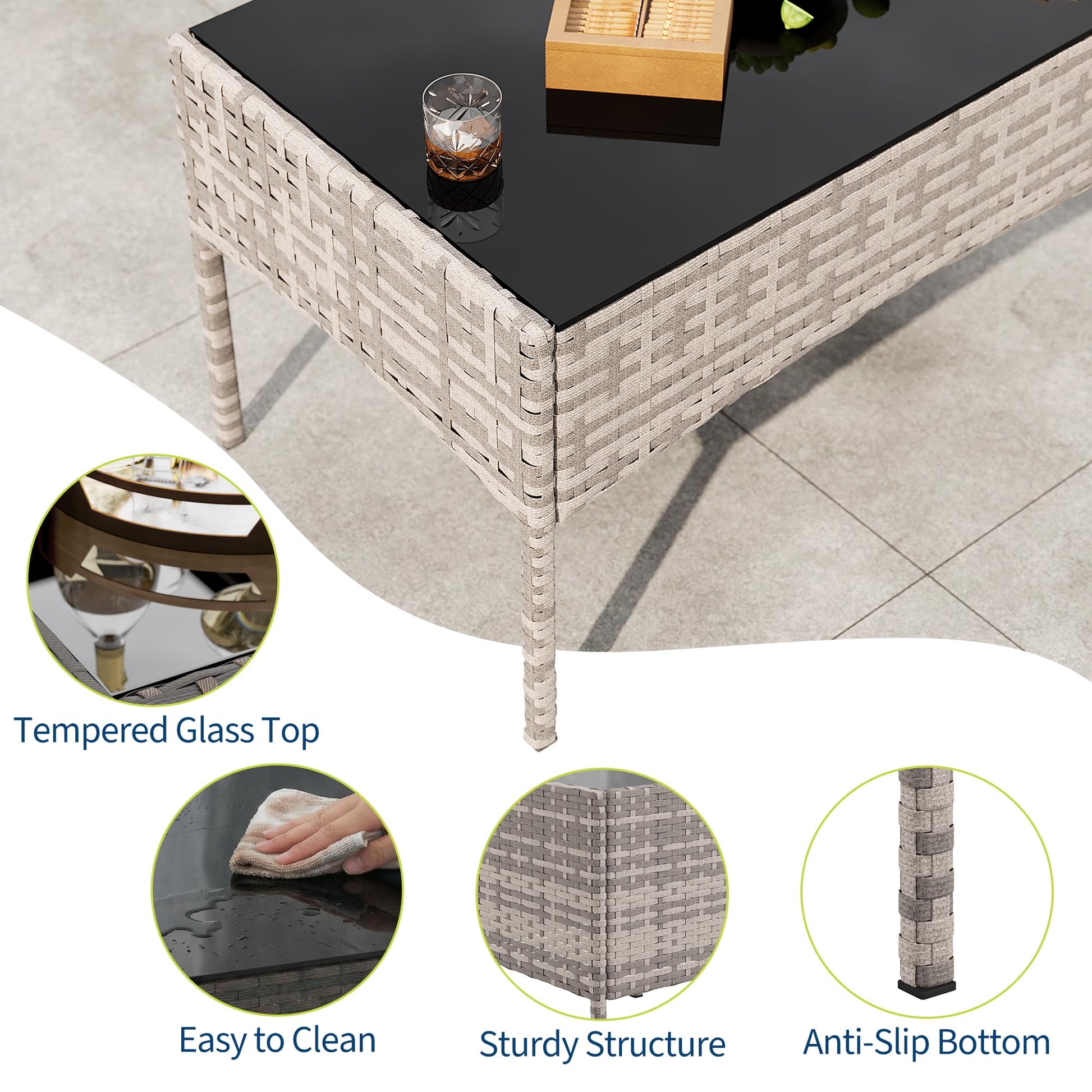 Garvee 4-Piece Rattan Patio Conversation Set with Cushioned Seating & Coffee Table, Grey