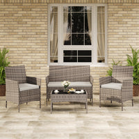 Garvee 4-Piece Rattan Patio Conversation Set with Cushioned Seating & Coffee Table, Grey