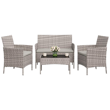 Garvee 4-Piece Rattan Patio Conversation Set with Cushioned Seating & Coffee Table, Grey