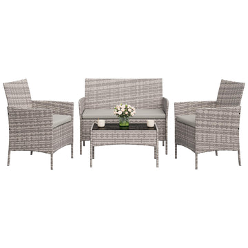 Garvee 4-Piece Rattan Patio Conversation Set with Cushioned Seating & Coffee Table, Grey
