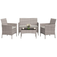 Garvee 4-Piece Rattan Patio Conversation Set with Cushioned Seating & Coffee Table, Grey
