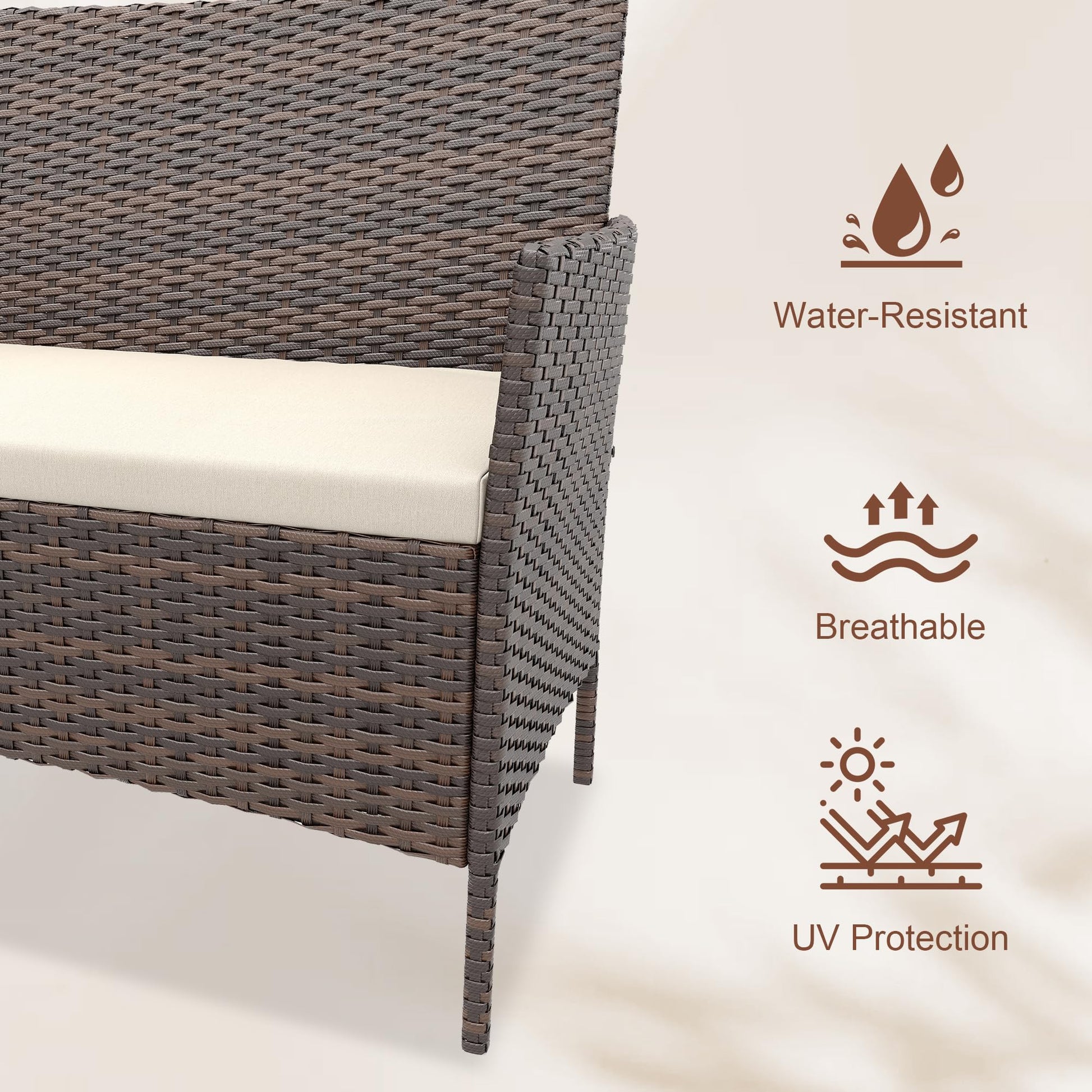 Garvee 4-Piece Rattan Patio Conversation Set with Cushioned Seating & Coffee Table, Brown/White