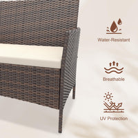 Garvee 4-Piece Rattan Patio Conversation Set with Cushioned Seating & Coffee Table, Brown/White