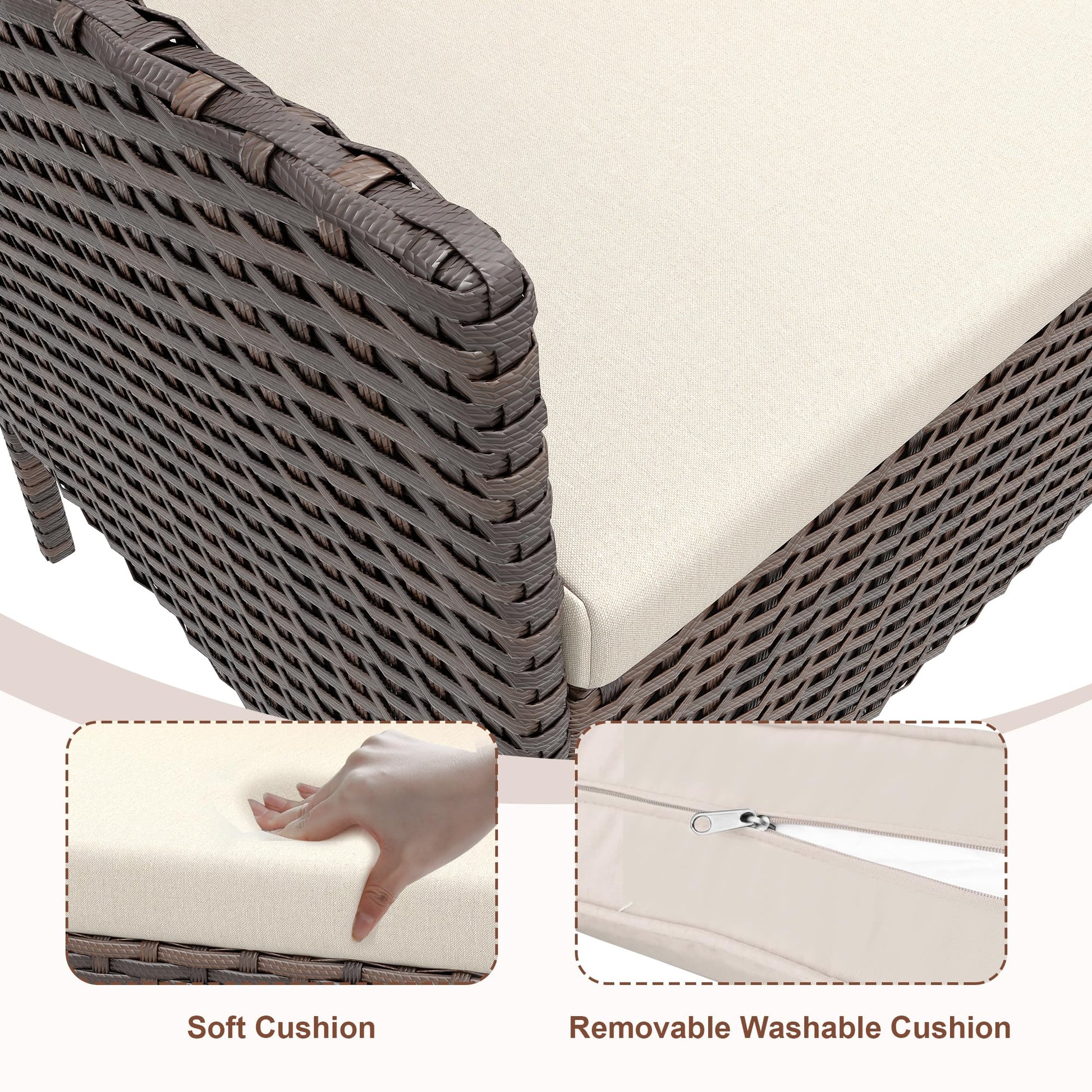 Garvee 4-Piece Rattan Patio Conversation Set with Cushioned Seating & Coffee Table, Brown/White