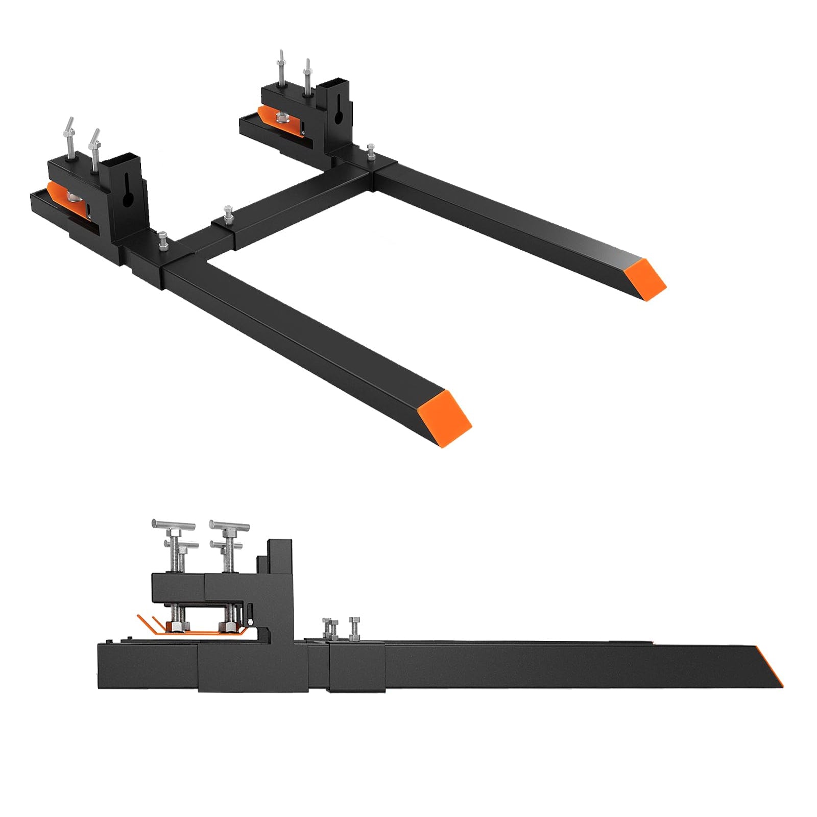 Garvee Pallet Forks Heavy Duty 60", 2000Lbs Capacity, Adjustable Stabilizer Bar 17.7"-34.6", Durable Q235 Alloy for Hauling Timber and Hay