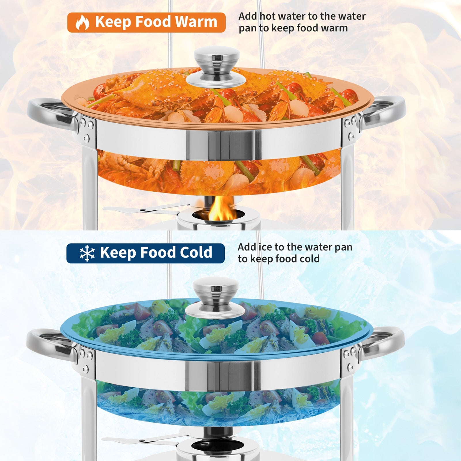 Garvee 4-Pack Chafing Dishes Buffet Set, 5 QT Stainless Steel Round Servers with Glass Lids, Holders & Drip Trays for Catering, Parties, Weddings & Banquets, Silver