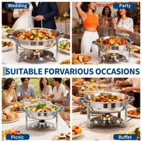 Garvee 4-Pack Chafing Dishes Buffet Set, 5 QT Stainless Steel Round Servers with Glass Lids, Holders & Drip Trays for Catering, Parties, Weddings & Banquets, Silver