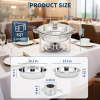 Garvee 4-Pack Chafing Dishes Buffet Set, 5 QT Stainless Steel Round Servers with Glass Lids, Holders & Drip Trays for Catering, Parties, Weddings & Banquets, Silver