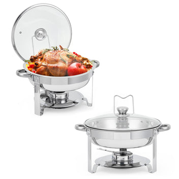 Garvee 2-Pack Chafing Dishes Buffet Set, 5 QT Stainless Steel Round Servers with Glass Lids, Holders & Drip Trays for Catering, Parties, Weddings & Banquets, Silver