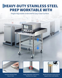 Garvee Heavy Duty Stainless Steel Commercial Work Table - 24x36 Inch - Mobile Prep Station with 3-Sided Removable Backsplash, Adjustable Undershelf, Locking Wheels, 440lbs Capacity - Ideal for Restaurant, Kitchen, Garage, Bakery (24x36 inches)