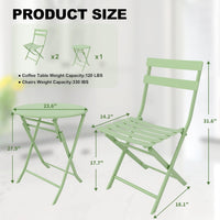 Garvee Outdoor 3 Pieces Patio Bistro Set, Waterproof Folding Coffee Table and Chairs Sets, Green