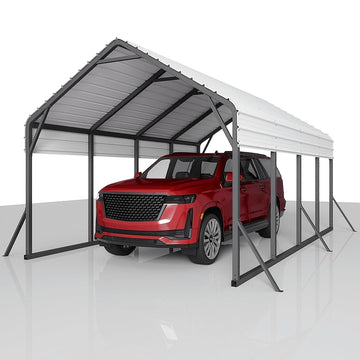 Garvee Oversized Metal Carport 13'x21'x11' Steel Heavy Duty, 600 Lbs Weight, 27 Gauge Sheet Metal Roof, Rust-Resistant Coating, All-Weather Shelter for Trucks & Boats