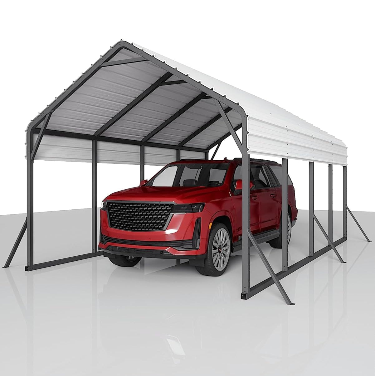 Garvee Oversized Metal Carport 13'x21'x11' Steel Heavy Duty, 600 Lbs Weight, 27 Gauge Sheet Metal Roof, Rust-Resistant Coating, All-Weather Shelter for Trucks & Boats