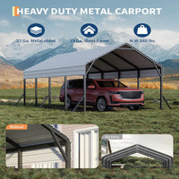 Garvee Oversized Metal Carport 13'x21'x11' Steel Heavy Duty, 600 Lbs Weight, 27 Gauge Sheet Metal Roof, Rust-Resistant Coating, All-Weather Shelter for Trucks & Boats