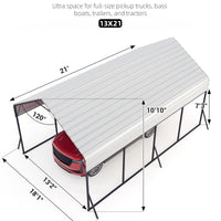 Garvee Oversized Metal Carport 13'x21'x11' Steel Heavy Duty, 600 Lbs Weight, 27 Gauge Sheet Metal Roof, Rust-Resistant Coating, All-Weather Shelter for Trucks & Boats