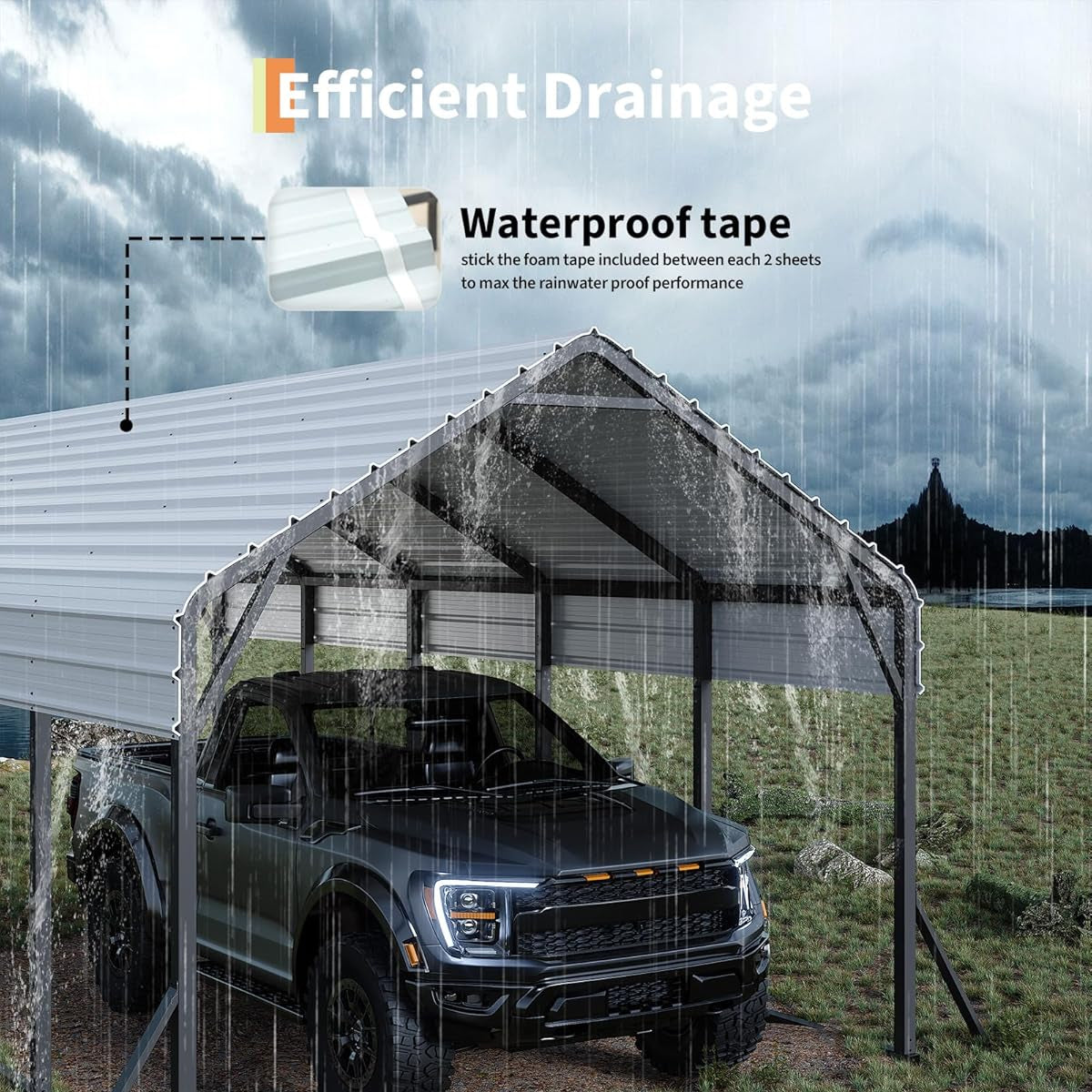 Garvee Oversized Metal Carport 13'x21'x11' Steel Heavy Duty, 600 Lbs Weight, 27 Gauge Sheet Metal Roof, Rust-Resistant Coating, All-Weather Shelter for Trucks & Boats