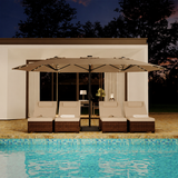 Garvee 15' Rectangular Patio Umbrella with Solar Lights, Double-Sided, Alloy Steel Pole, Waterproof Polyester, Poolside Garden - Tan