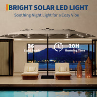 Garvee 15' Rectangular Patio Umbrella with Solar Lights, Double-Sided, Alloy Steel Pole, Waterproof Polyester, Poolside Garden