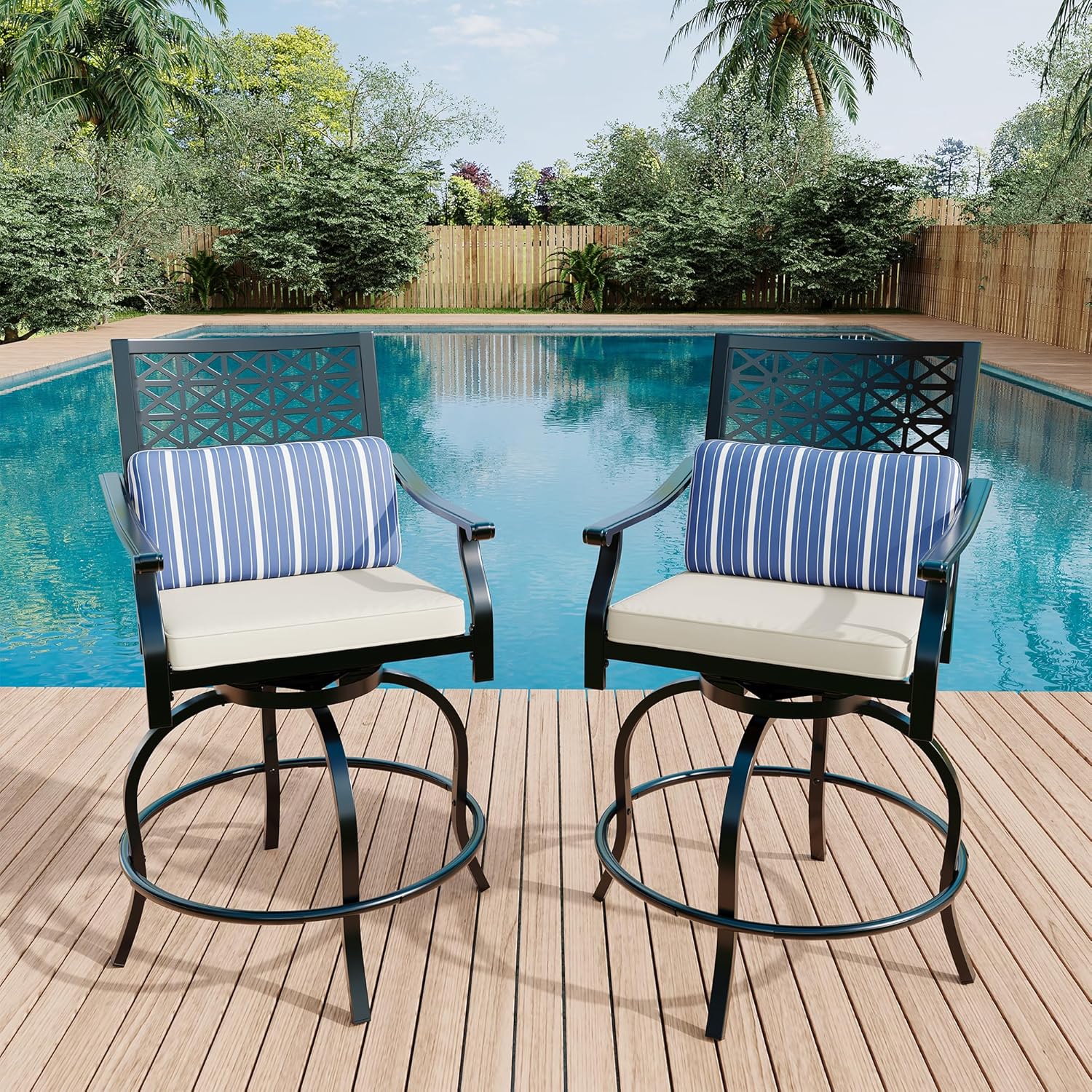 Garvee Outdoor High Swivel Bar Stools, Bar Height Patio Chairs with Cushions, Tall Counter Height Swivel Chairs for Outdoor Use