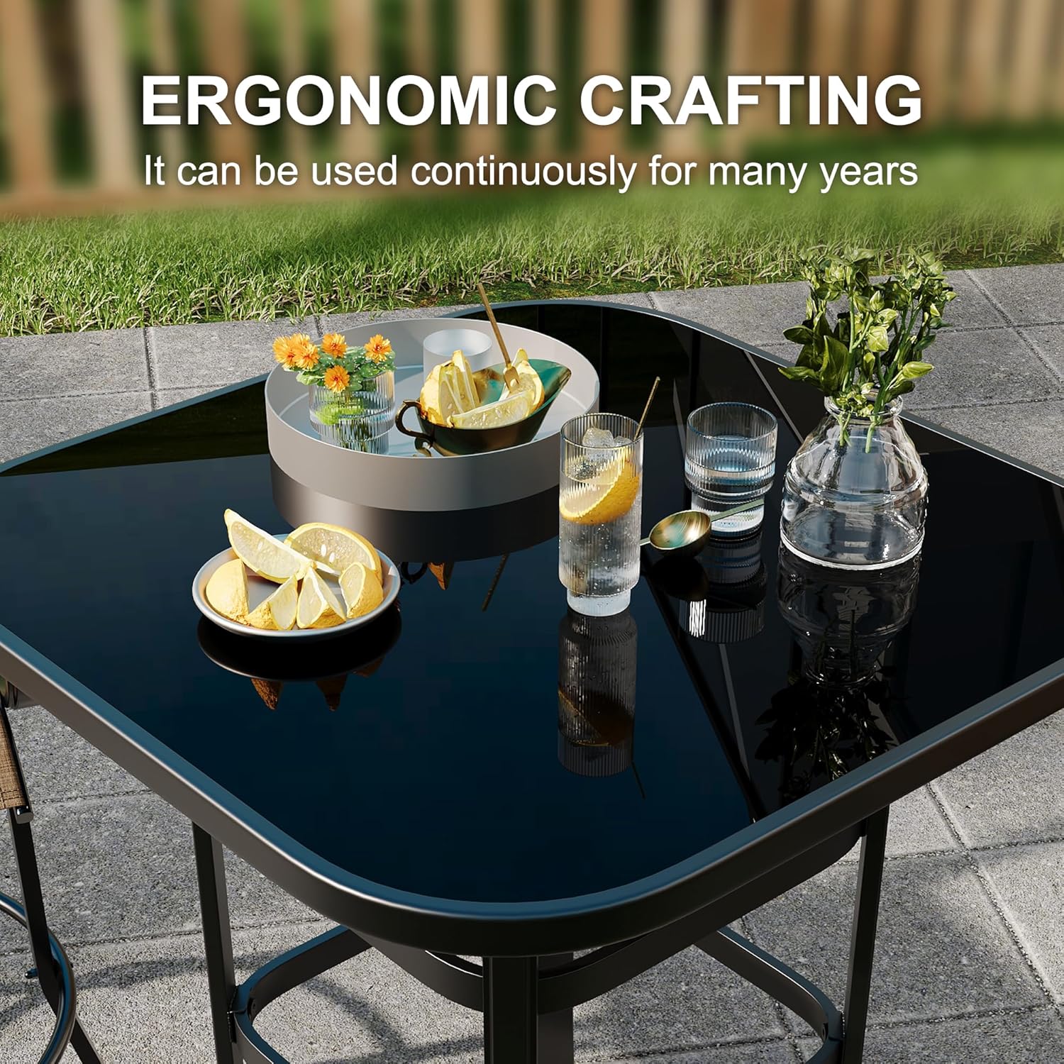 Garvee 31.5"x31.5"x40.6"  Bistro Square Table, Metal Frame Patio Bar Table Tempered Glass, Outdoor Bar Tables