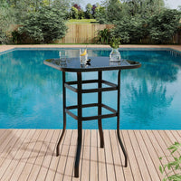Garvee 31.5"x31.5"x40.6"  Bistro Square Table, Metal Frame Patio Bar Table Tempered Glass, Outdoor Bar Tables
