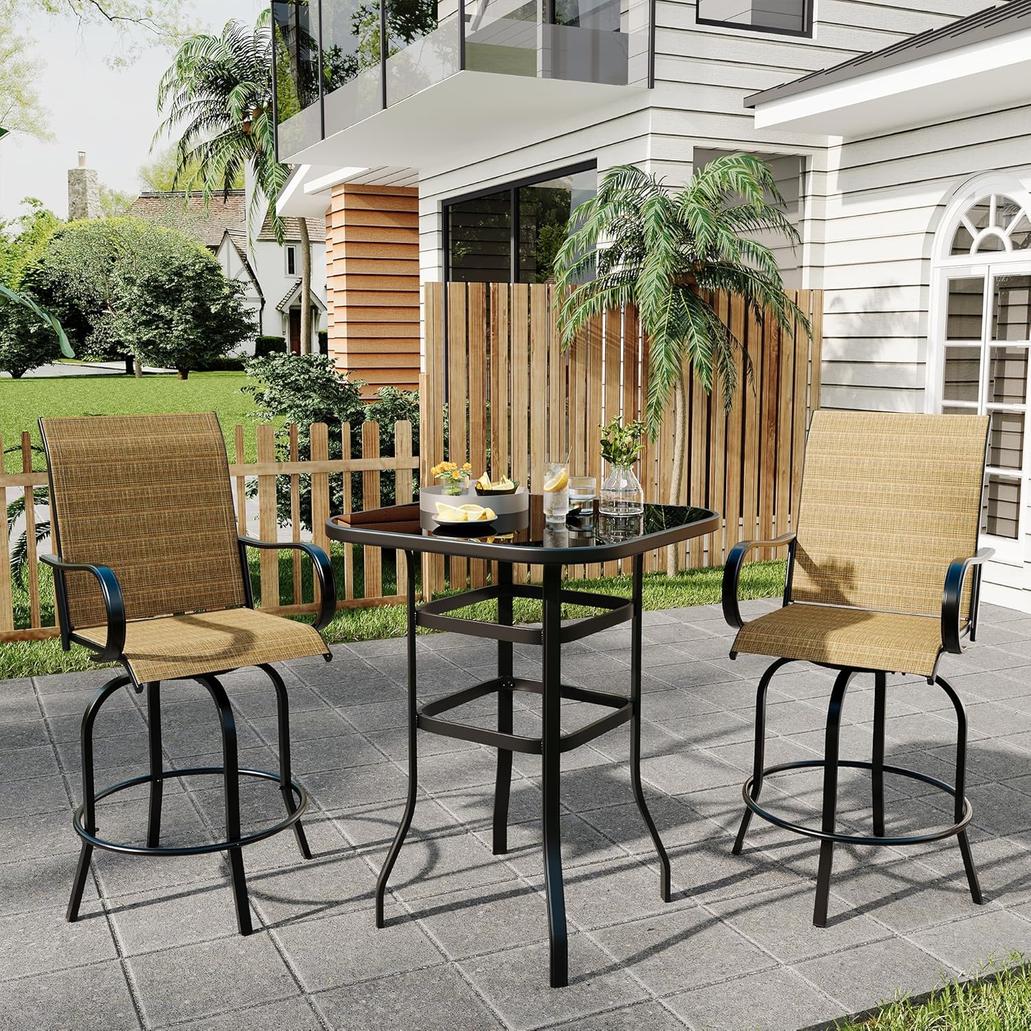 Garvee 31.5"x31.5"x40.6"  Bistro Square Table, Metal Frame Patio Bar Table Tempered Glass, Outdoor Bar Tables