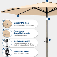 Garvee 10' Solar Patio Umbrella with 40 LED Lights, Outdoor Market Umbrella with Auto-Tilt Crank & Weather-Resistant Canopy, Tan