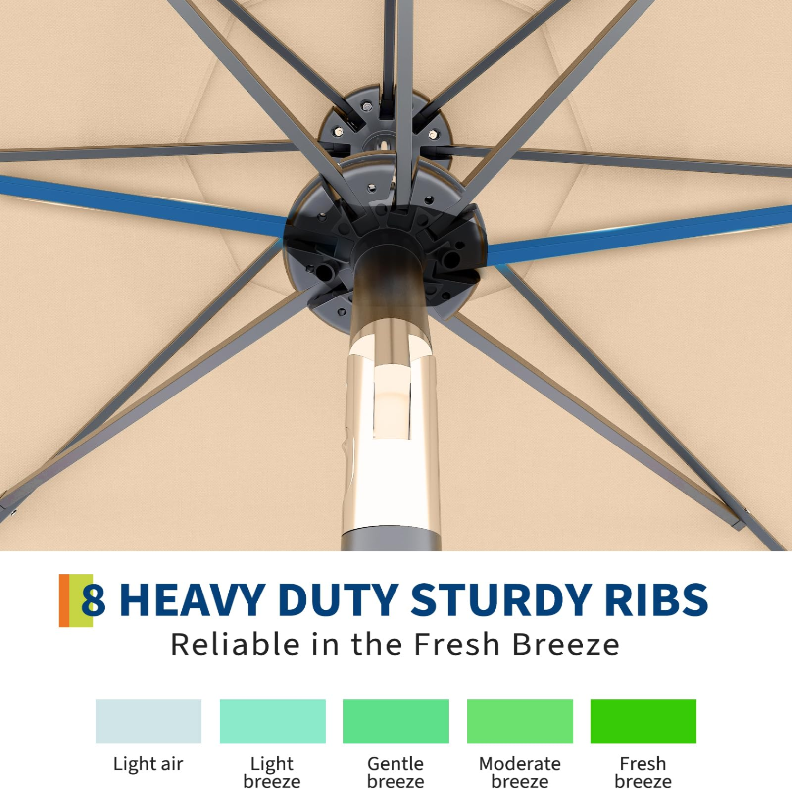 Garvee 10' Solar Patio Umbrella with 40 LED Lights, Outdoor Market Umbrella with Auto-Tilt Crank & Weather-Resistant Canopy, Tan