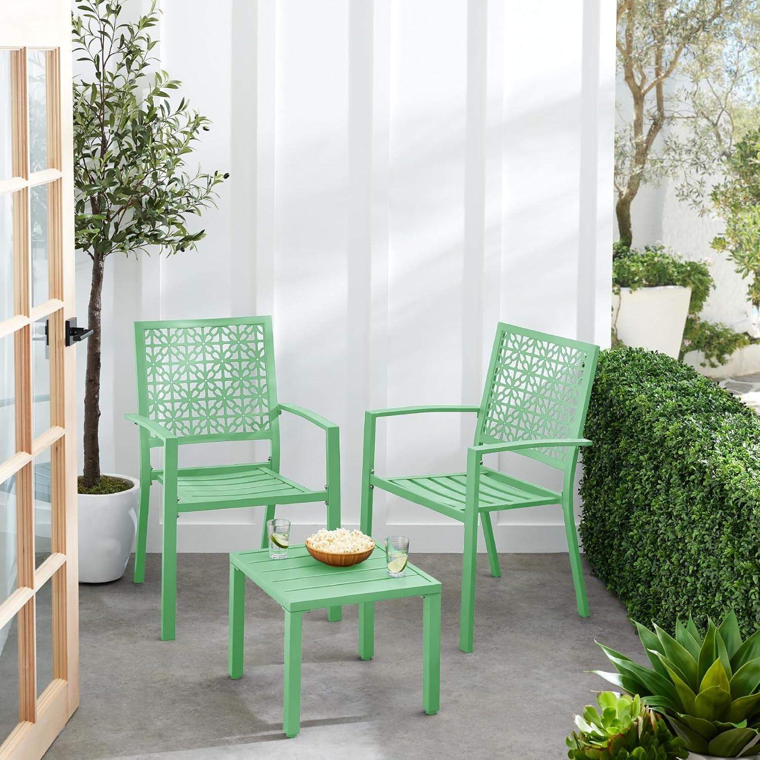 Garvee 3-Piece Outdoor Bistro Set, Modern Patio Furniture Set with Chairs and Table,for Lawn,Garden,Balcony